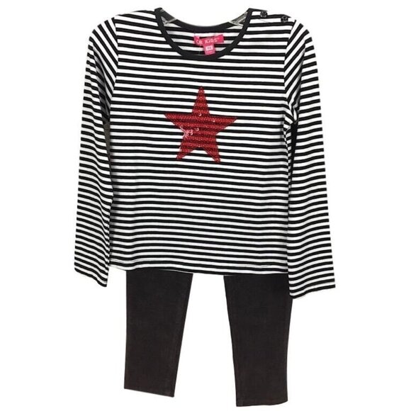 Girls 6X Outfit Legging Top Sequin Striped Long Sleeve Corduroy Legging Pants - Picture 1 of 7